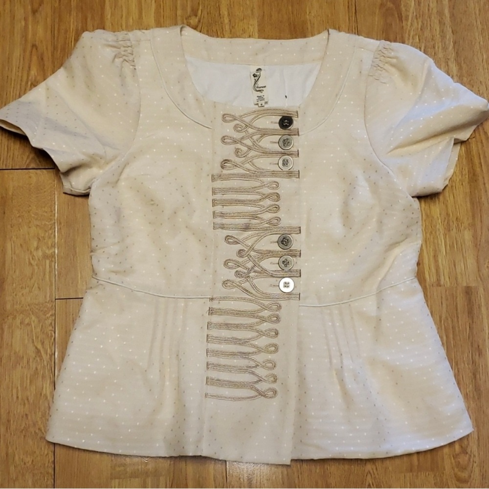 ANTHRO Floreat ivory polka dot peplum jacket size 6